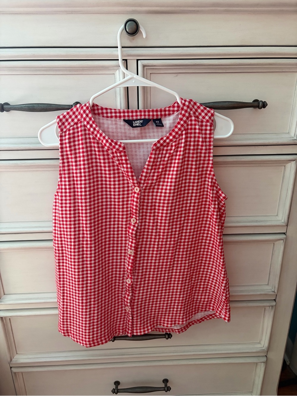 Lands' End Red Gingham Sleeveless Button-Front Blouse